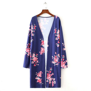 2019 Women's Warm Fashion Autumn Floral Cardigan Tops Ladies Casual Long Sleeve Loose Outewear Plus Size