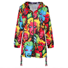 Load image into Gallery viewer, Fashion Women&#39;s Characters Portraits Printed Jeacket Coat Casual Long Sleeve Zipper up Hooded Outerwear Streetwear