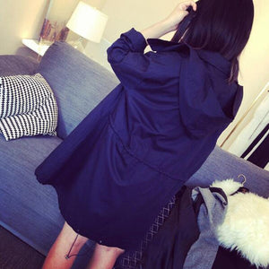 Spring And Autumn New Style Women's Casual Fashion British Style Loose-Fit Slimming Hooded Drawstring Trench Coat Women's Mid-le