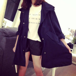 Spring And Autumn New Style Women's Casual Fashion British Style Loose-Fit Slimming Hooded Drawstring Trench Coat Women's Mid-le