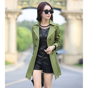 Women Windbreaker Spring Fashion Suit Collar Double-Breasted Belt Stitching Lace Side Slim Coat Female Autumn Wild Windbreaker