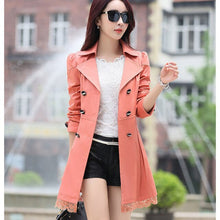 Load image into Gallery viewer, Women Windbreaker Spring Fashion Suit Collar Double-Breasted Belt Stitching Lace Side Slim Coat Female Autumn Wild Windbreaker