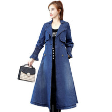 Load image into Gallery viewer, New Spring autumn women&#39;s denim trench coat fashion long Windbreaker coat female Long sleeve A-line jeans Outerwear IOQRCJV H565