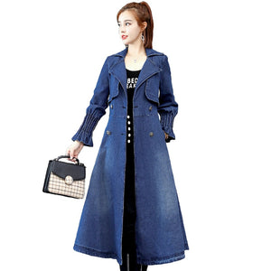 New Spring autumn women's denim trench coat fashion long Windbreaker coat female Long sleeve A-line jeans Outerwear IOQRCJV H565