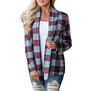 Fashion Women Trench Plaid Coat Cardigan Autumn  Winter Cardigan Check Grain Long Sleeve Patchwork Print Casual Women's Coat