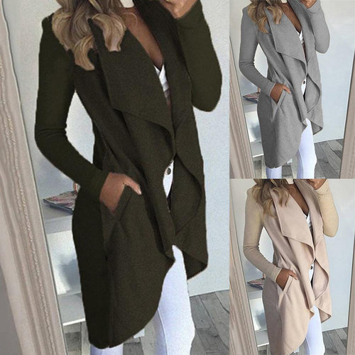 2019 Fashion Plus Size Simple Solid Color Women Irregular Hem Open Front Long Sleeve Lapel Cardigan Outwear women's windbreake