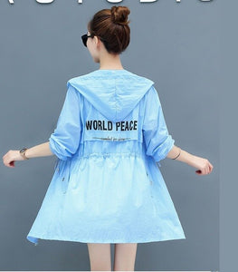 UHYTGF Fashion loose plus size tops coats Hooded thin summer Sun protection clothing Medium-long student Slim Women's coats 1431