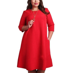 L-6XL Big Size Dresses Office Ladies Plus Size Casual Loose Autumn Dress Pockets Green Red Fashion Dress Vestidos Women Clothes