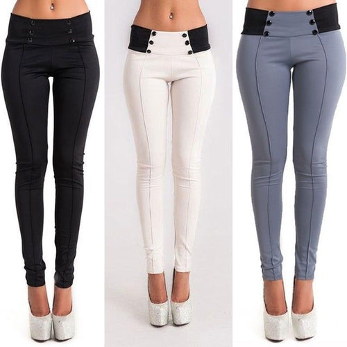 2016 New Arrival Lady's Sexy Pants Bandage Slim Women Pants Wear High Waist Button Chic Elegant Solid Long Pants