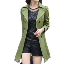 Load image into Gallery viewer, 2018 fashion female spring slim trench coat / women&#39;s lace lap style solid colour  double breasted long coat / size M-XXXL