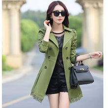 Load image into Gallery viewer, 2018 fashion female spring slim trench coat / women&#39;s lace lap style solid colour  double breasted long coat / size M-XXXL