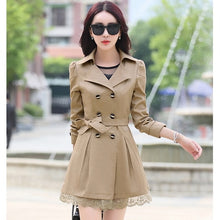 Load image into Gallery viewer, 2018 fashion female spring slim trench coat / women&#39;s lace lap style solid colour  double breasted long coat / size M-XXXL