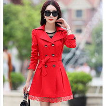 Load image into Gallery viewer, 2018 fashion female spring slim trench coat / women&#39;s lace lap style solid colour  double breasted long coat / size M-XXXL