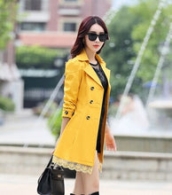 Load image into Gallery viewer, 2018 fashion female spring slim trench coat / women&#39;s lace lap style solid colour  double breasted long coat / size M-XXXL