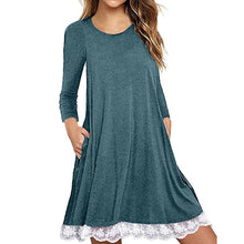 Load image into Gallery viewer, Plus Size dresses O Neck Lace Solid Long Sleeve Loose Mini Dress Women Cotton blend Loose Casual dress vestidos robe dresses #2S