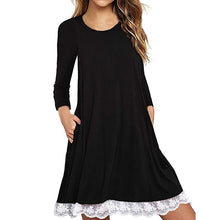 Load image into Gallery viewer, Plus Size dresses O Neck Lace Solid Long Sleeve Loose Mini Dress Women Cotton blend Loose Casual dress vestidos robe dresses #2S