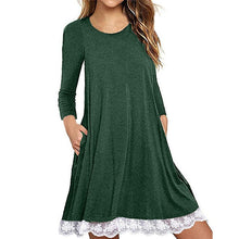 Load image into Gallery viewer, Plus Size dresses O Neck Lace Solid Long Sleeve Loose Mini Dress Women Cotton blend Loose Casual dress vestidos robe dresses #2S