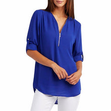 Load image into Gallery viewer, 2019 New Spring Summer Fashion Women Tops Casual Street Long Sleeve V-Neck T Shirts Loose Plus Size Zipper Chiffon T Shirts 3XL