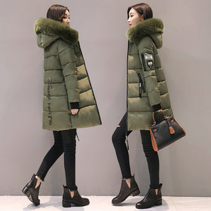 Winter Jacket Women 2019 New Fake fox fur collar Hooded Women's down jacket Outwear Slim Female Long Down Cotton Padded Coat