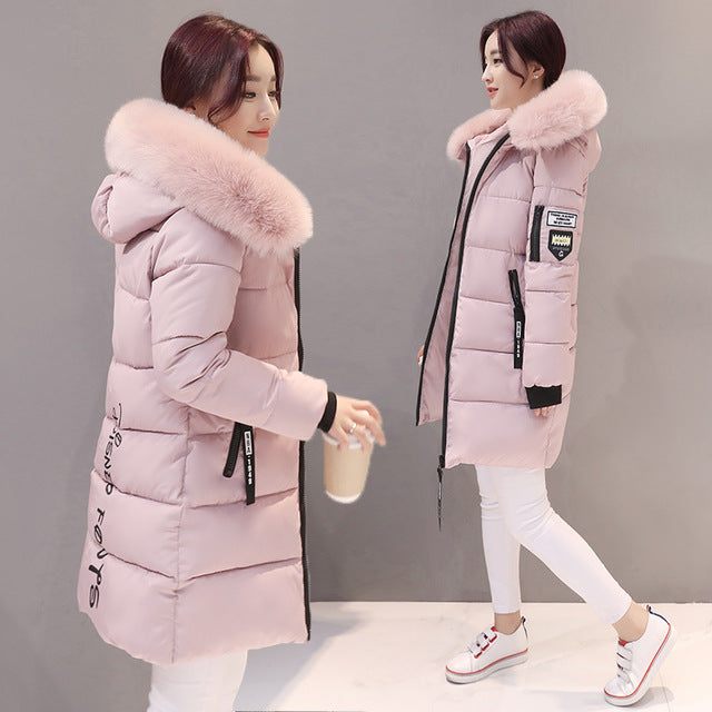 Winter Jacket Women 2019 New Fake fox fur collar Hooded Women's down jacket Outwear Slim Female Long Down Cotton Padded Coat