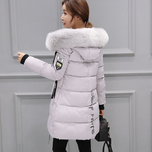 Winter Jacket Women 2019 New Fake fox fur collar Hooded Women's down jacket Outwear Slim Female Long Down Cotton Padded Coat