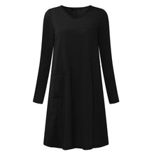 Load image into Gallery viewer, Women Baggy Party Midi Dress Vintage Loose ZANZEA Casual V-Neck Long Sleeve Pockets Solid A-line Bodycon Dress Kaftan Vestido