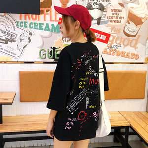 Summer Women Korean Style T-shirt funny letter Printed streetwear Tops Womens T-shirts Female Loose Students white black tshirt