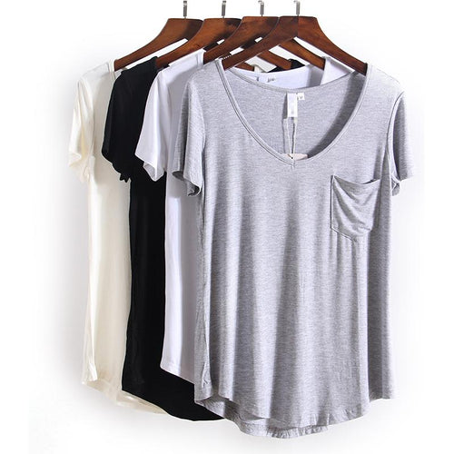 4 Colors Fashion All Match V Neck Short Sleeve T Shirts Summer New Arrivals S-4xl Plus Size Bottoming Loose European Style Tops