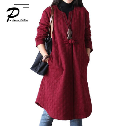 Women's Oversized Solid Color Long sleeve Retro Trench Coat Sweatshirts Cardigan Dress